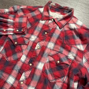 Ryan Michael Shirt Mens Large Red Cotton Plaid Pearl Snap Western Rodeo Country